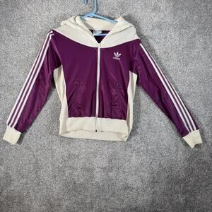 Vintage Adidas Jacket Womens Medium Hooded Track Trefoil Tennis Made in USA 70s